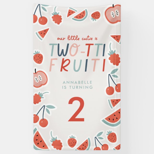 2nd birthday fruit red summer children's party banner (Vertical)