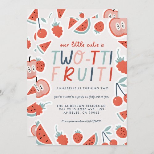 2nd birthday fruit red summer childrens party inv invitation