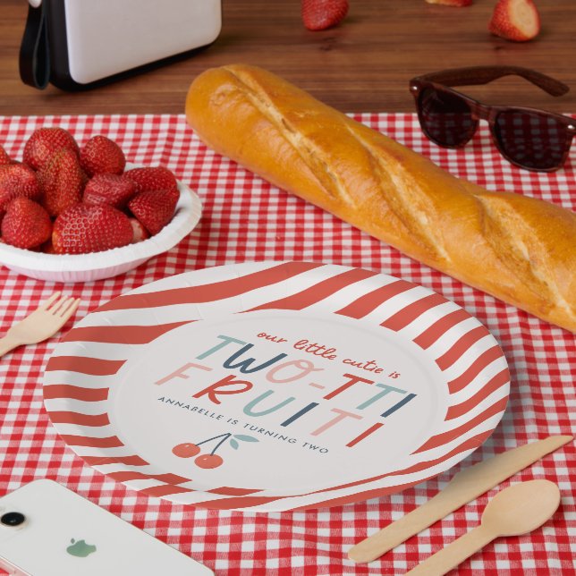 2nd birthday fruit red summer children's party inv paper plates (Picnic)