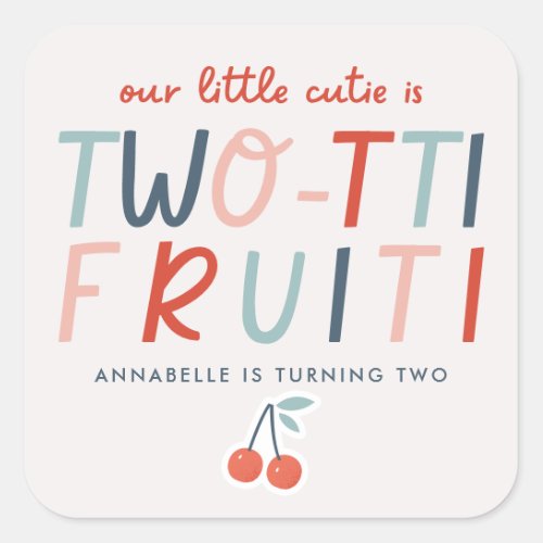 2nd birthday fruit red summer childrens party inv square sticker