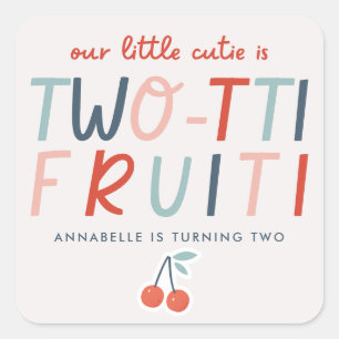 2nd birthday fruit red summer children's party inv square sticker