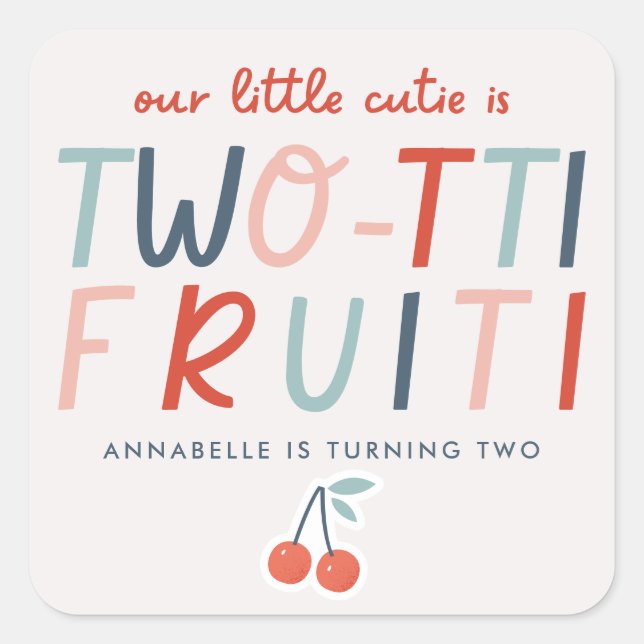 2nd birthday fruit red summer children's party inv square sticker (Front)