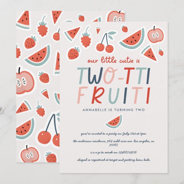 2nd birthday fruit red summer children's party invitation (Front/Back)