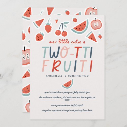 2nd birthday fruit red summer childrens party invitation