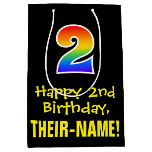 2nd Birthday: Fun, Bold, Colorful, Rainbow "2" Medium Gift Bag