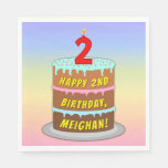 [ Thumbnail: 2nd Birthday: Fun Cake and Candle + Custom Name Napkins ]