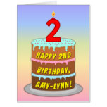 [ Thumbnail: 2nd Birthday: Fun Cake & Candle, W/ Custom Name Card ]
