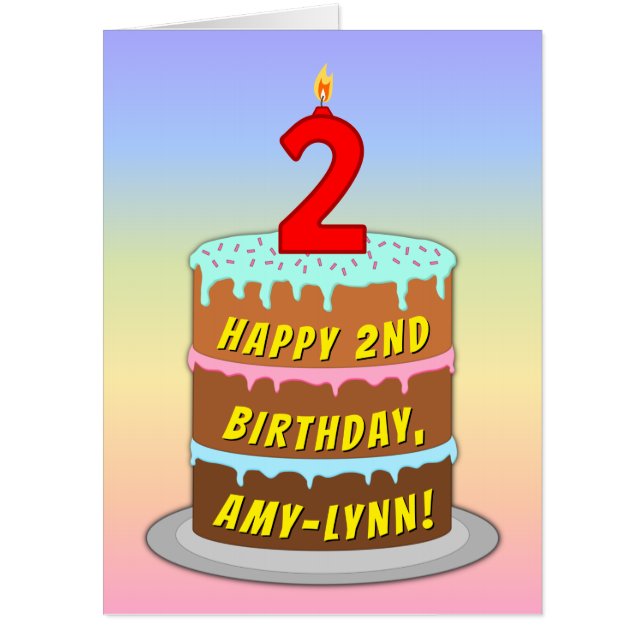 2nd Birthday: Fun Cake & Candle, w/ Custom Name Card (Front)