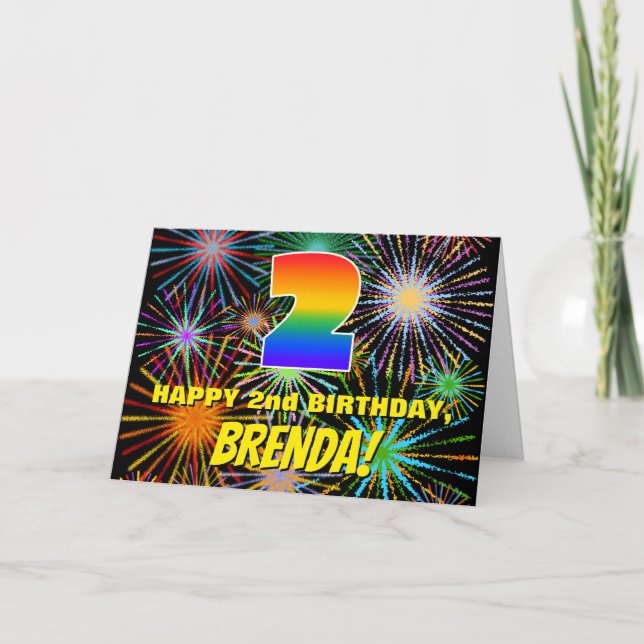 2nd Birthday: Fun, Colorful Celebratory Fireworks Card (Front)