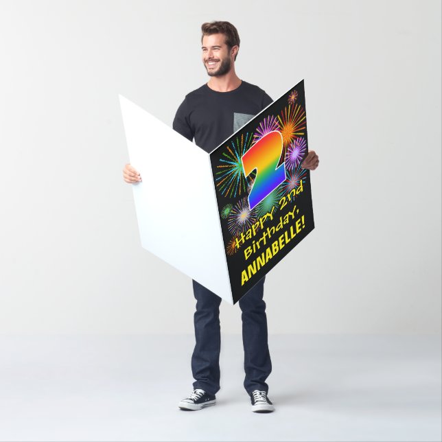 2nd Birthday: Fun Fireworks Pattern & Rainbow 2 Card (In Situ)