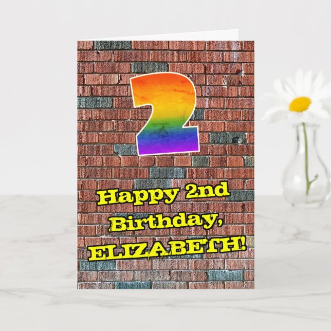 2nd Birthday: Fun Graffiti-Inspired Rainbow 2 Card (Small Plant)