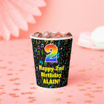 [ Thumbnail: 2nd Birthday: Fun Music Notes Pattern, Rainbow 2 Paper Cups ]