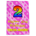 [ Thumbnail: 2nd Birthday: Fun Pink Hearts Stripes & Rainbow 2 Gift Bag ]