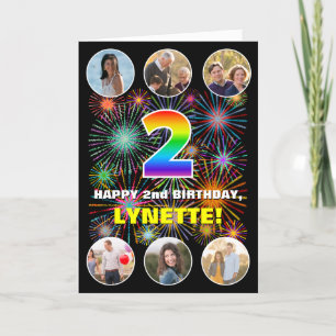 2nd Birthday: Fun Rainbow #, Custom Name & Photos Card