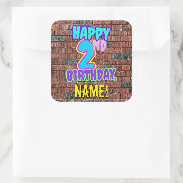 2nd Birthday – Fun, Urban Graffiti Inspired Look Square Sticker (Bag)