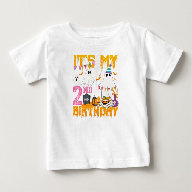 2nd Birthday Ghost Pumpkin Halloween Costume Baby T-Shirt (Front)