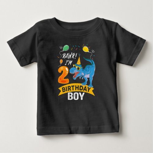2nd Birthday Gift Boy T Rex Dinosaur 2 Year Old Baby T_Shirt