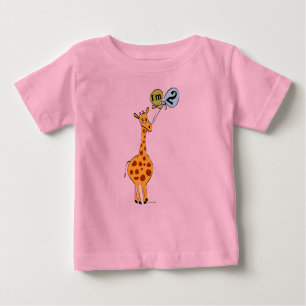 2nd Birthday Giraffe with Balloons Baby T-Shirt