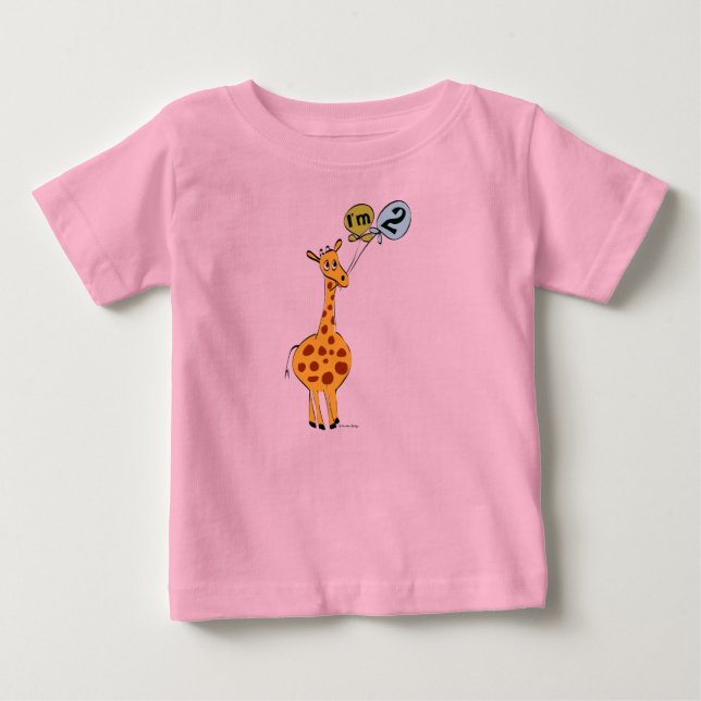 2nd Birthday Giraffe with Balloons Baby T-Shirt (Front)