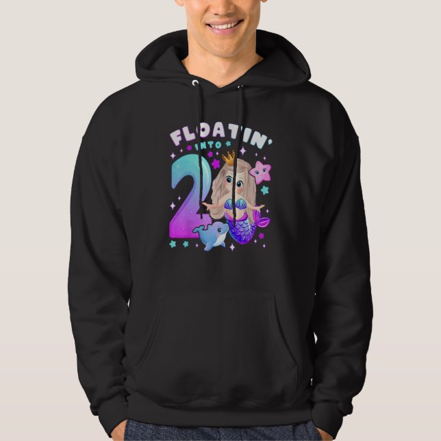 2nd Birthday Girl 2 Years, Mermaid, Number 2 Hoodie (Front)