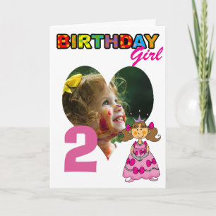 2nd Birthday Girl Brown Hair Princess Photo Card