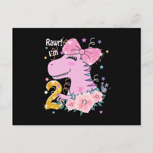 2nd birthday girl dino dinosaur outfit Premium Announcement Postcard