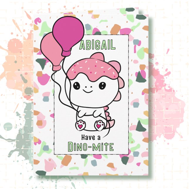 2nd Birthday Girl Dinosaur Cartoon Adorable  Card (Creator Uploaded)