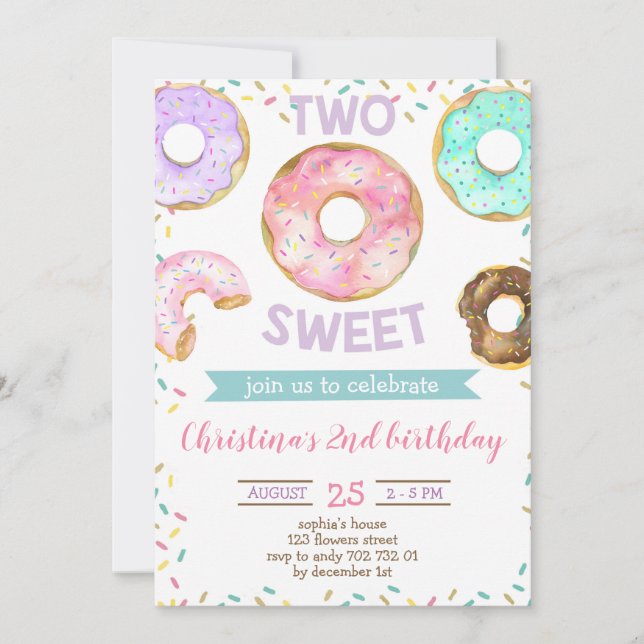 2nd Birthday Girl Donut Themed Two Sweet Cute Invitation (Front)
