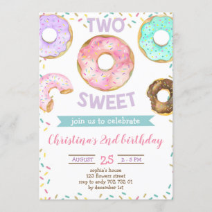 2nd Birthday Girl Donut Themed Two Sweet Cute Invitation