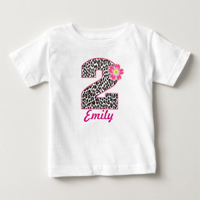 2nd Birthday Girl Hot Pink & leopard print Baby T-Shirt (Front)