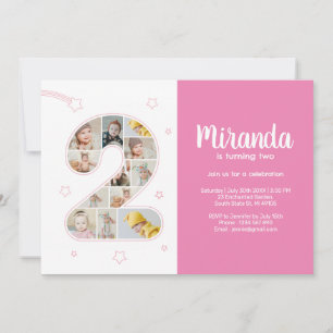 2nd Birthday Girl Number 2 Custom Photo Collage Invitation