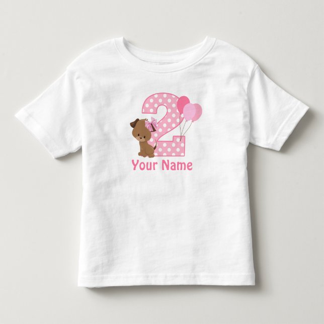 2nd Birthday Girl Puppy Personalized T Shirt (Front)