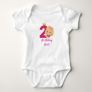 2nd Birthday Girl with Crown and Pink Number Baby Bodysuit