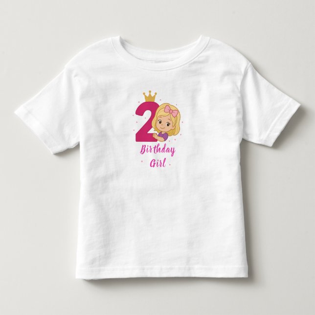 2nd Birthday Girl with Crown and Pink Number Toddler T-shirt (Front)