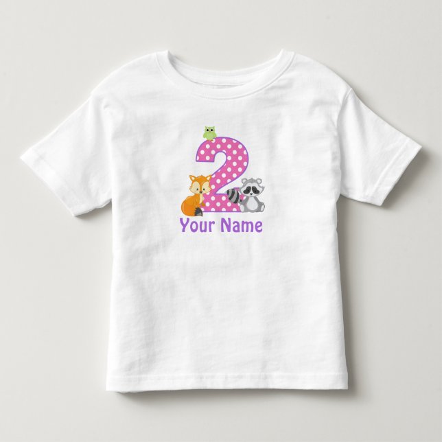 2nd Birthday Girl Woodland Animal Personalized Toddler T-shirt (Front)