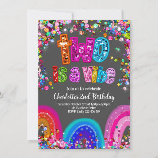 2nd Birthday Girls Glitter Party Invite