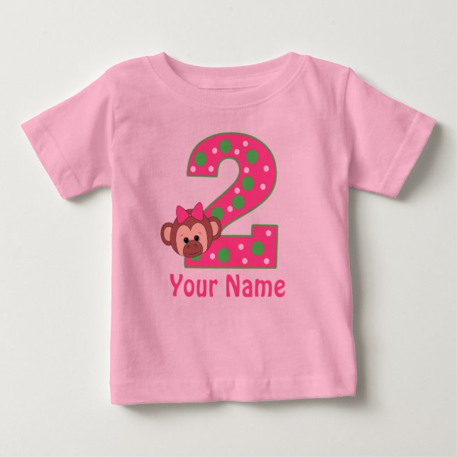 2nd Birthday Girls Monkey Personalized Shirt (Front)
