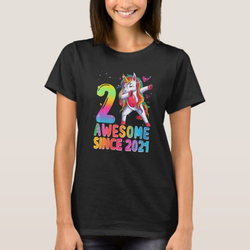 2nd Birthday Girls Teens Dabbing Unicorn 2 Year Ol T_Shirt