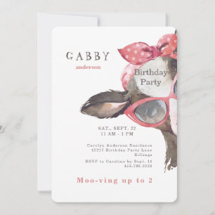 2nd Birthday Glasses on Pink Cow Pink Invitation