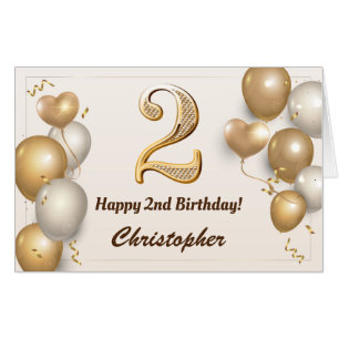 2nd Birthday Gold Balloons Confetti Extra Large Card
