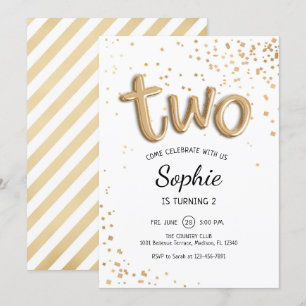 2nd Birthday - Gold White Invitation
