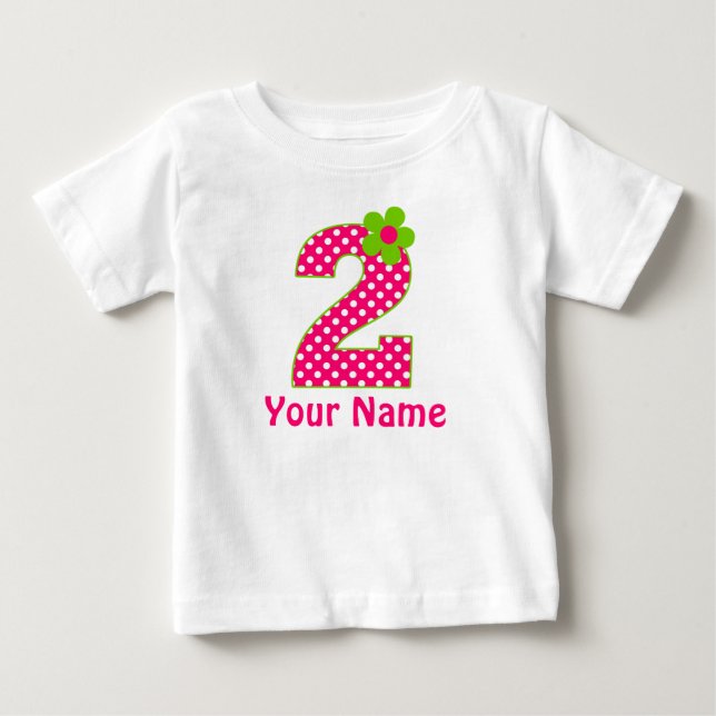 2nd Birthday Green and Pink Dot T-Shirt (Front)