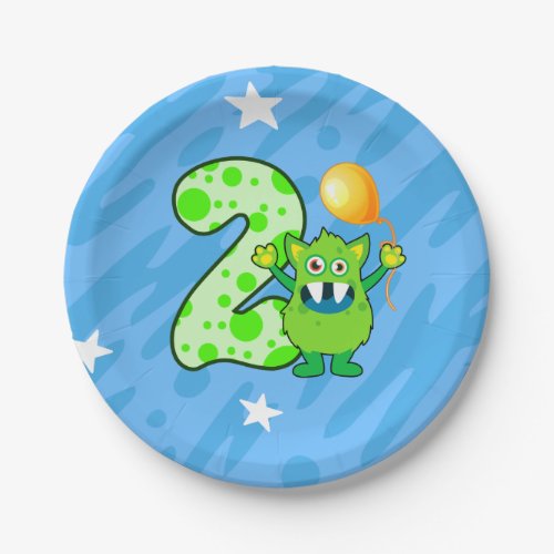 2nd Birthday Green Monster Paper Plates