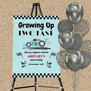 2nd Birthday Growing Up Two Fast Blue Race Car Foam Board