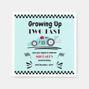 2nd Birthday Growing Up Two Fast Blue Race Car Napkins