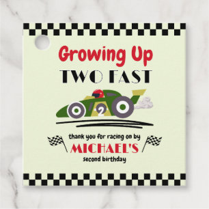 2nd Birthday Growing Up Two Fast Green Race Car Favor Tags