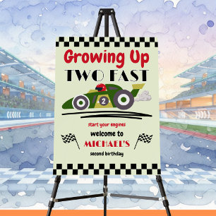 2nd Birthday Growing Up Two Fast Green Race Car Foam Board