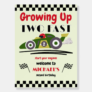 2nd Birthday Growing Up Two Fast Green Race Car Foam Board