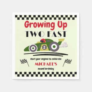 2nd Birthday Growing Up Two Fast Green Race Car Napkins
