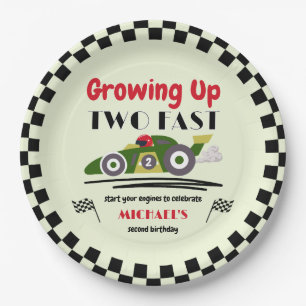 2nd Birthday Growing Up Two Fast Green Race Car Paper Plates